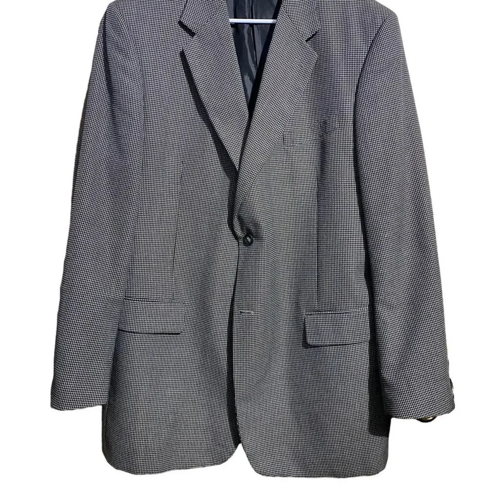 Wall Street Collection black white & tan two button suit jacket / blazer 44 Long